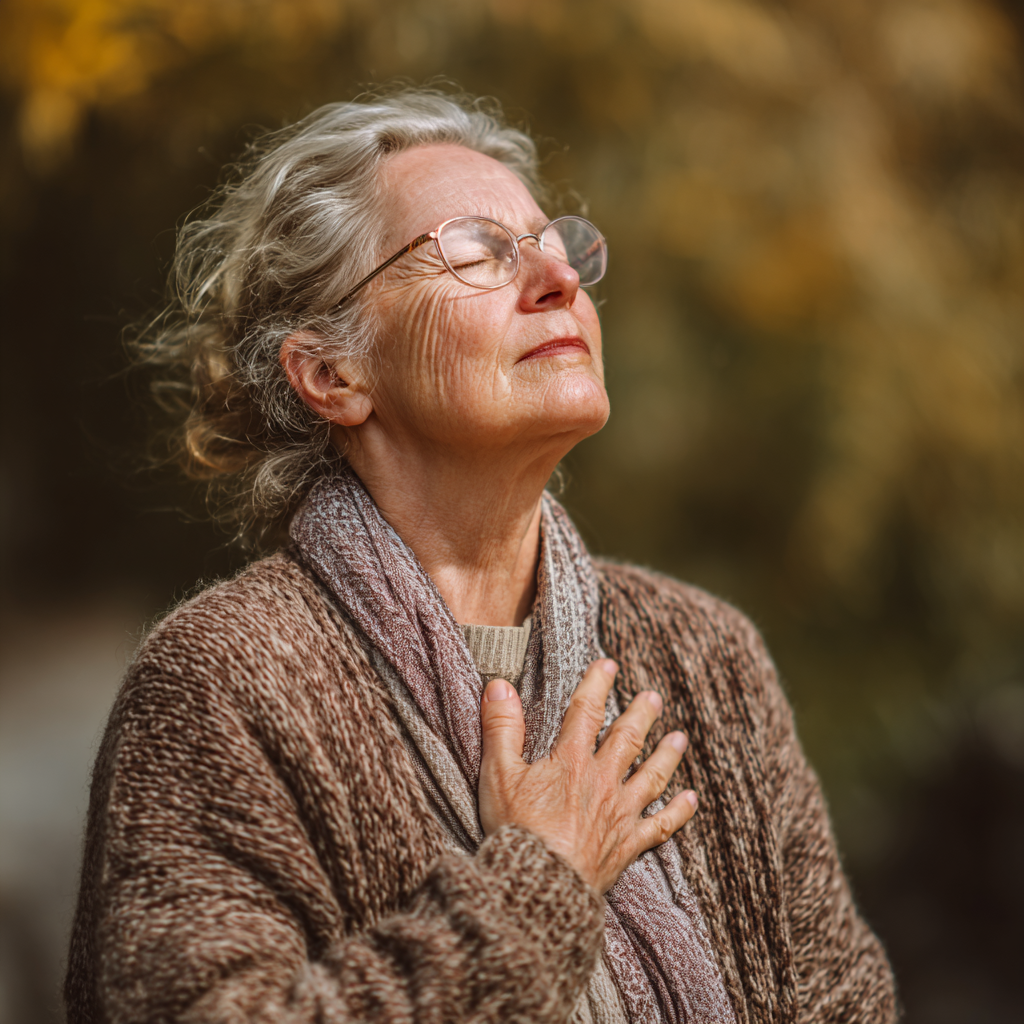 Békés magyar felnőttek meditációt gyakorolnak természetes környezetben, nyugodt arckifejezéssel